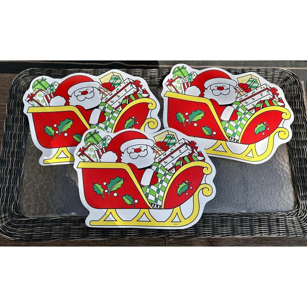 Christmas Santa Claus Placemats Set Of 3 Vintage Xmas 1980s DHF Imperial Linens